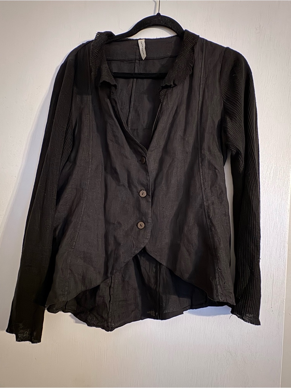 Black Ingrid Munt long sleeve top, size medium, linen blend